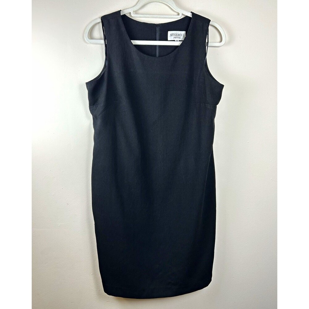 Studio I Solid Black Sleeveless Sheath Business Dress Woven Knee Length 10P